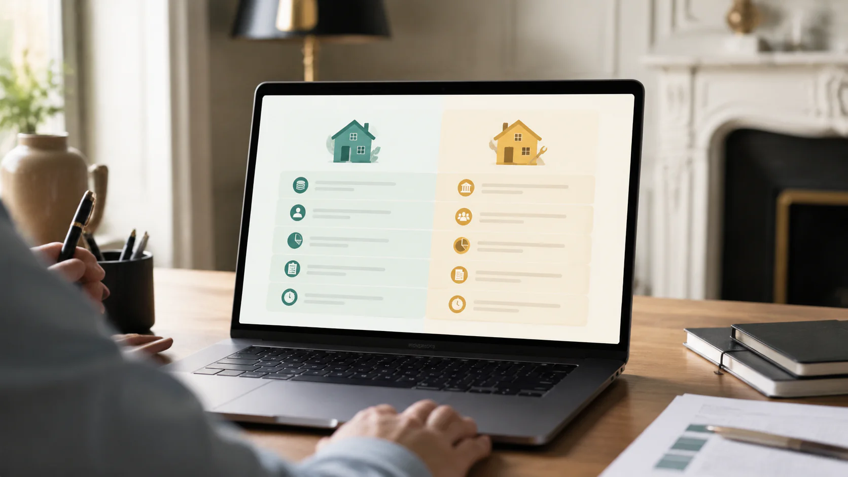 Tableau comparatif affiché sur écran d'ordinateur portable, bureau professionnel