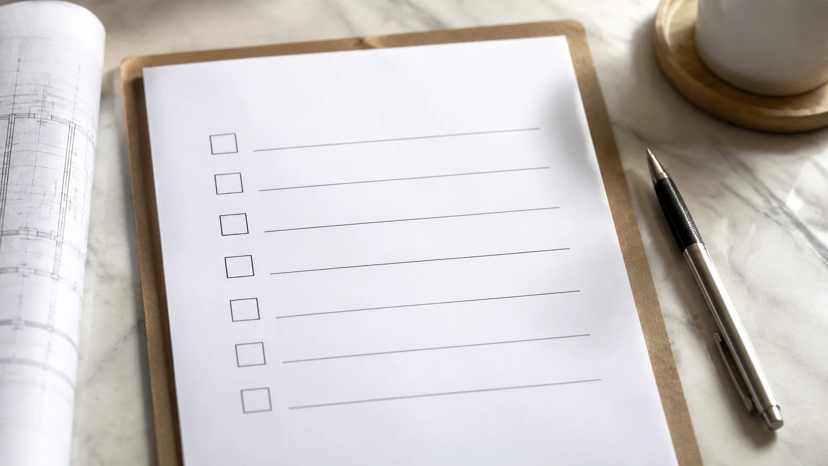 Checklist manuscrite de démarches administratives pour travaux de rénovation