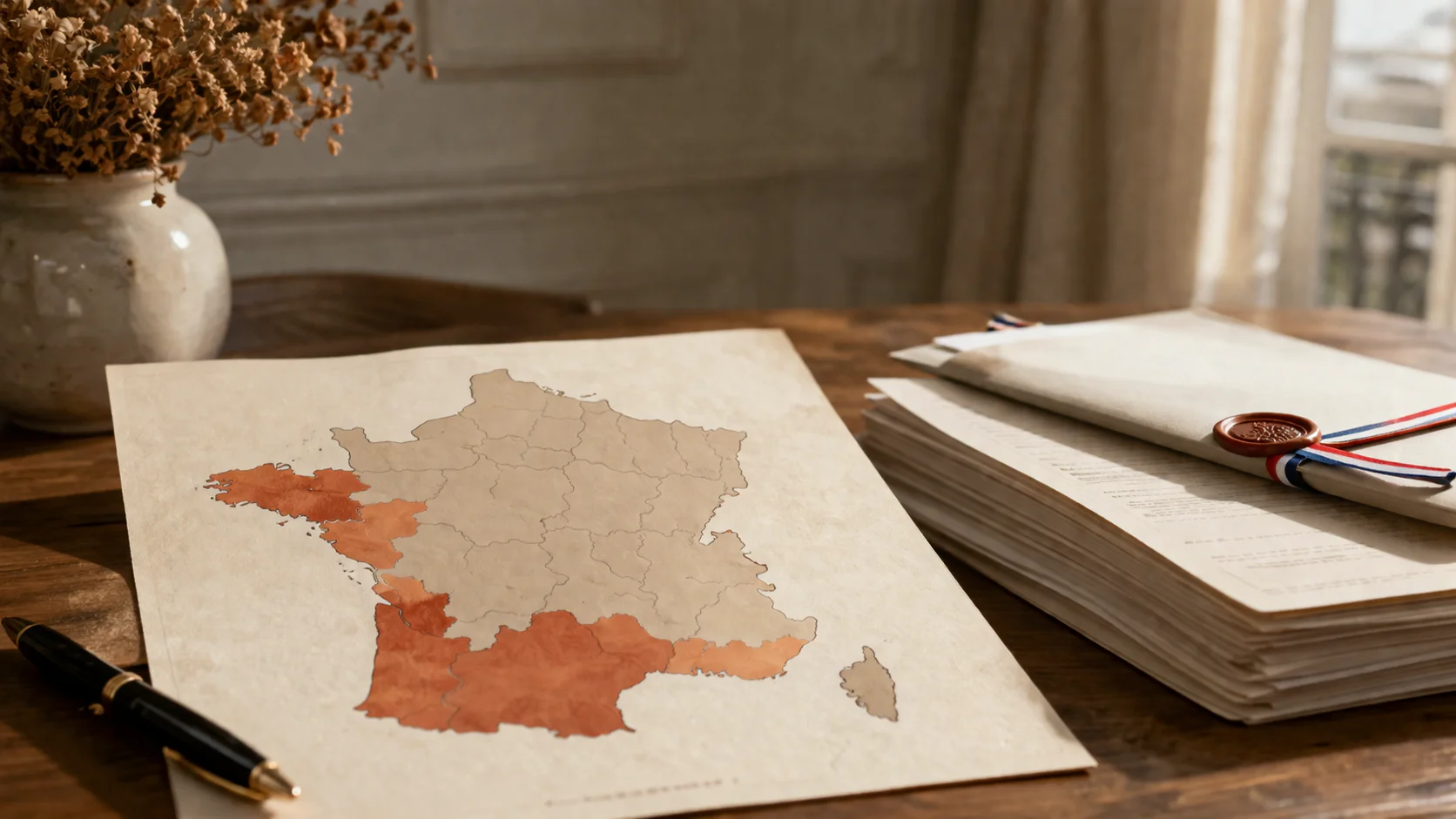 Carte de France avec zones rouges termites et documents d'aide