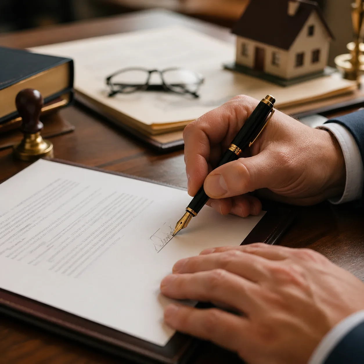 Signature de l'acte de vente immobilière chez le notaire