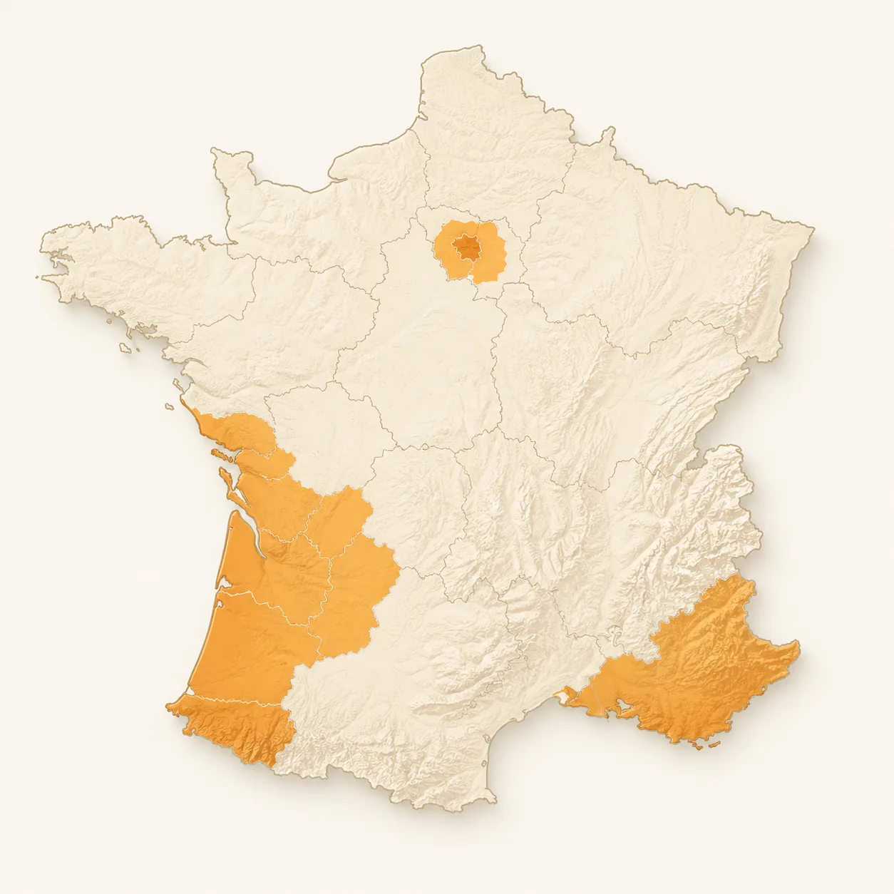 Carte de France illustrant les zones à risque termites : Sud-Ouest, pourtour méditerranéen et Île-de-France