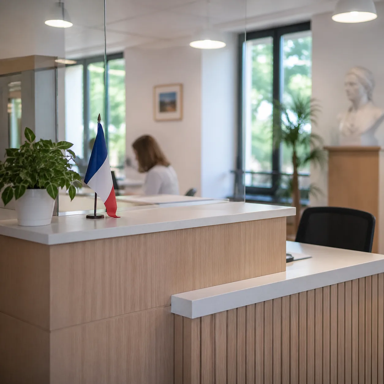 Comptoir d'accueil d'une mairie pour information sur les aides locales