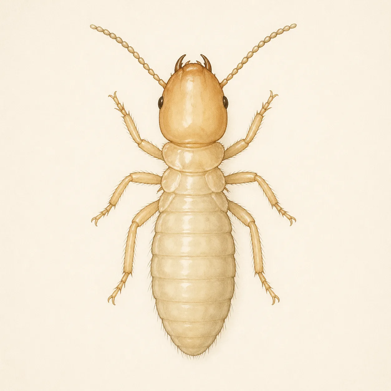 Anatomie d'un termite ouvrier vue dorsale, illustration scientifique
