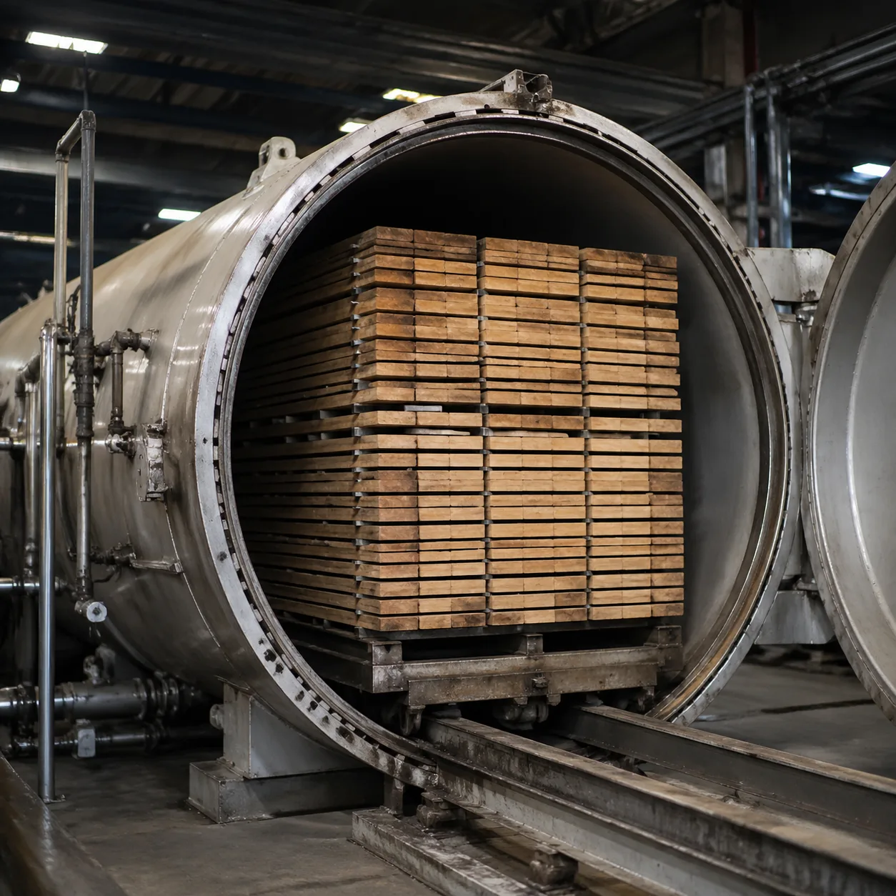 Autoclave industriel utilisé pour le traitement préventif du bois de construction