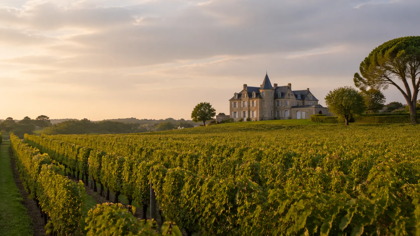 Vignoble de Pomerol en Gironde avec château bordelais