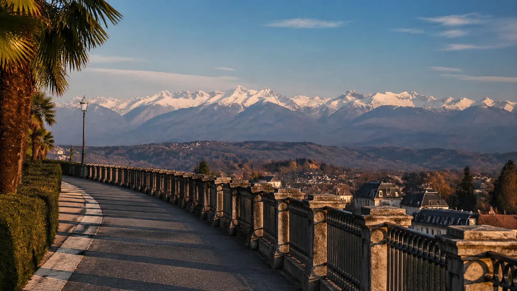 Boulevard des Pyrénées à Pau et vue sur les montagnes