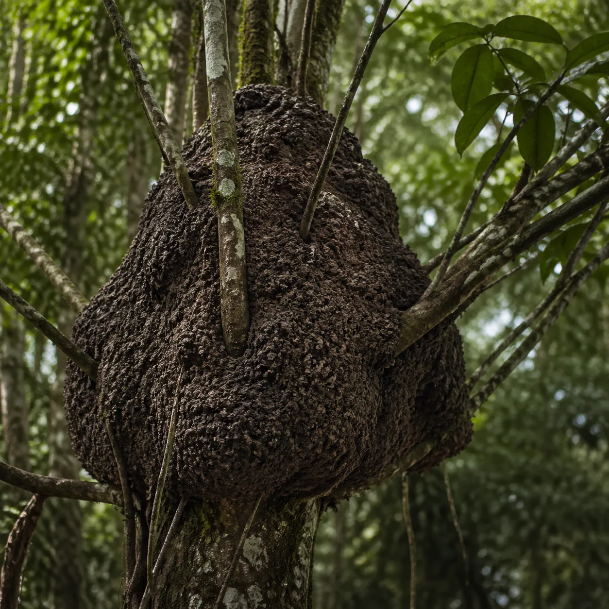 Nid de termites arboricoles tropicaux dans un arbre